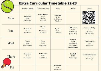 Extra curricular timetable 2022-23