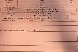 Course choice form back